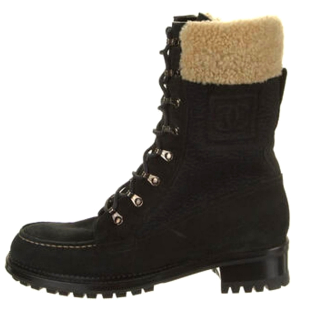 Chanel Winter Lace Up Combat  Boots